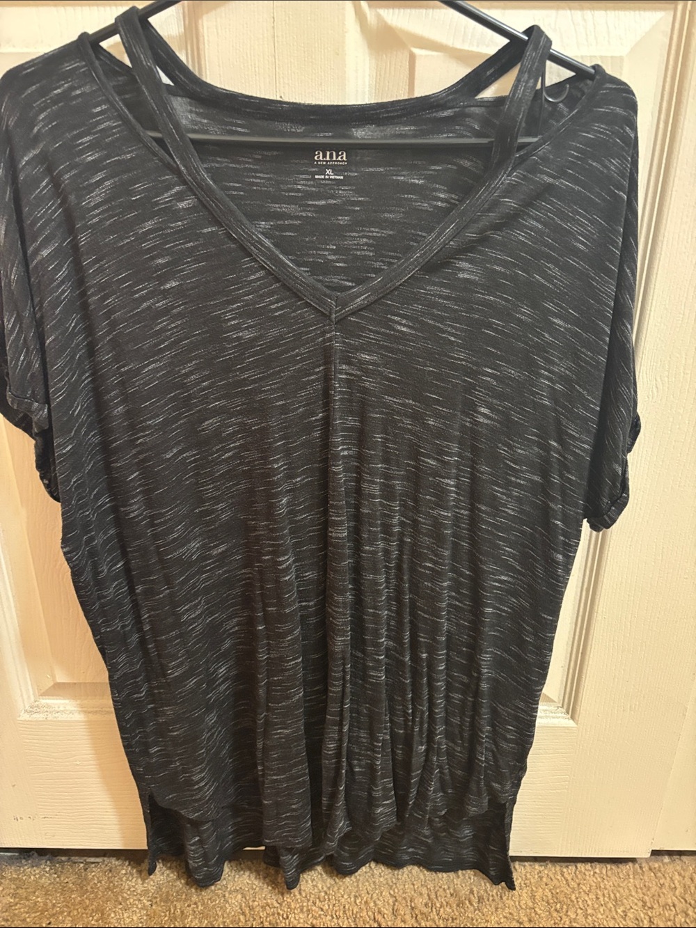 a.n.a Black Heathered V-Neck Tunic with Strappy Back